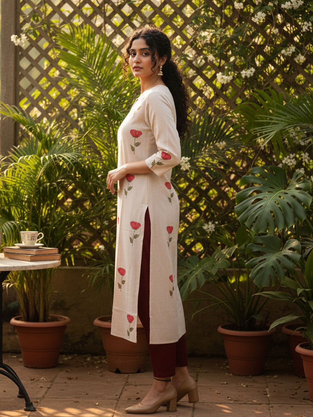 Rose Placement Hand Block Printed Straight Kurta
