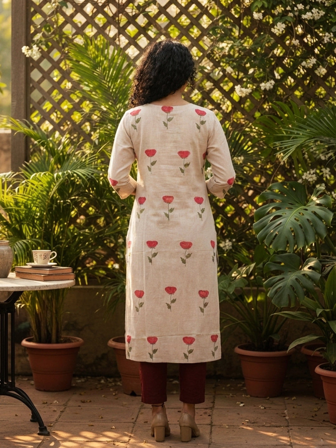 Rose Placement Hand Block Printed Straight Kurta