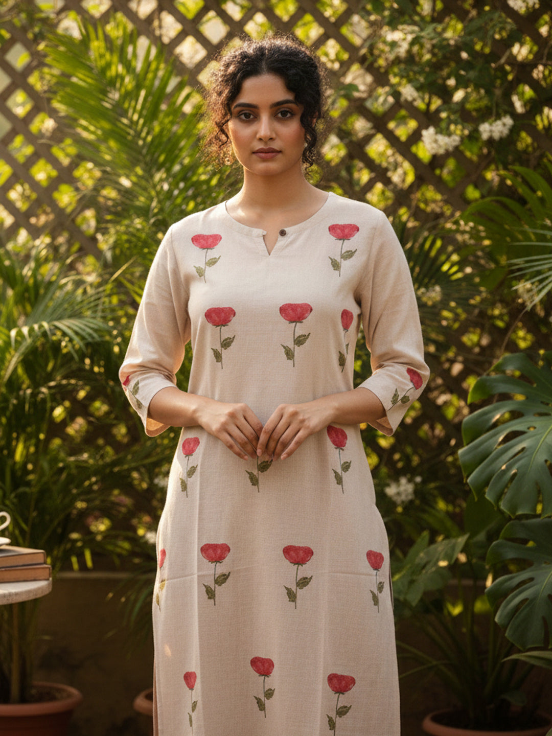 Rose Placement Hand Block Printed Straight Kurta