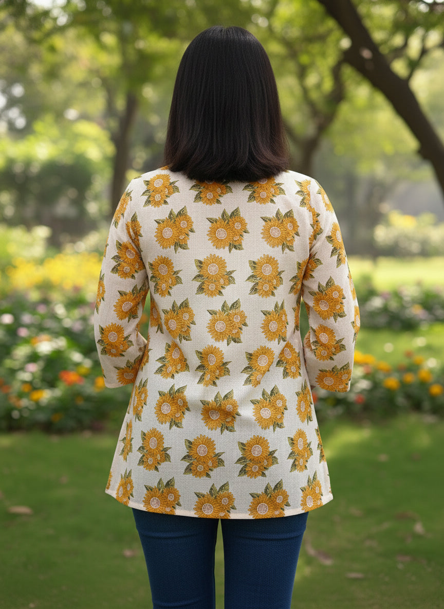 Sunflower Cotton Hand Block Printed Short Kurti