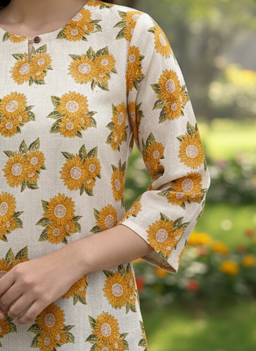 Sunflower Cotton Hand Block Printed Short Kurti