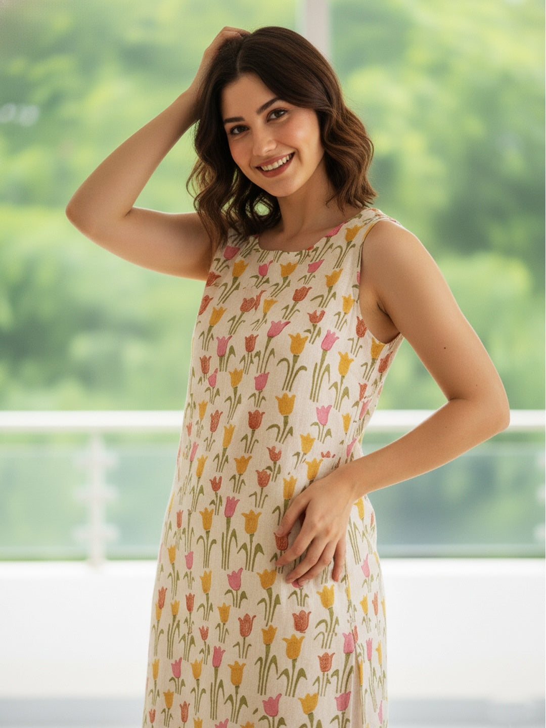 Tulip Sleeveless Block Printed Straight Kurta