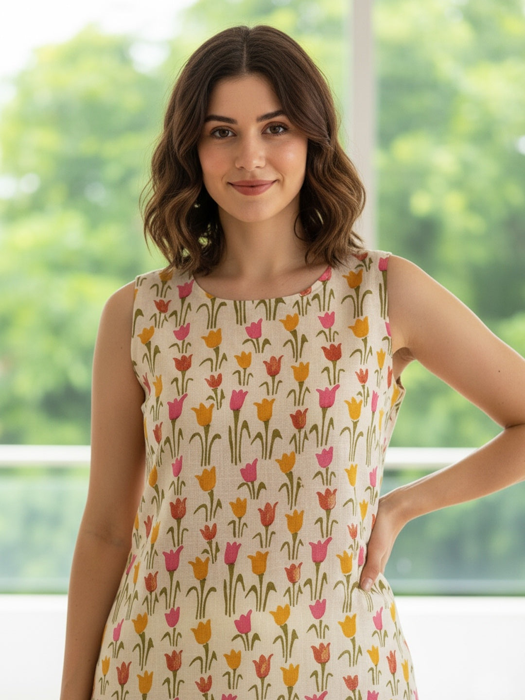 Tulip Sleeveless Block Printed Straight Kurta
