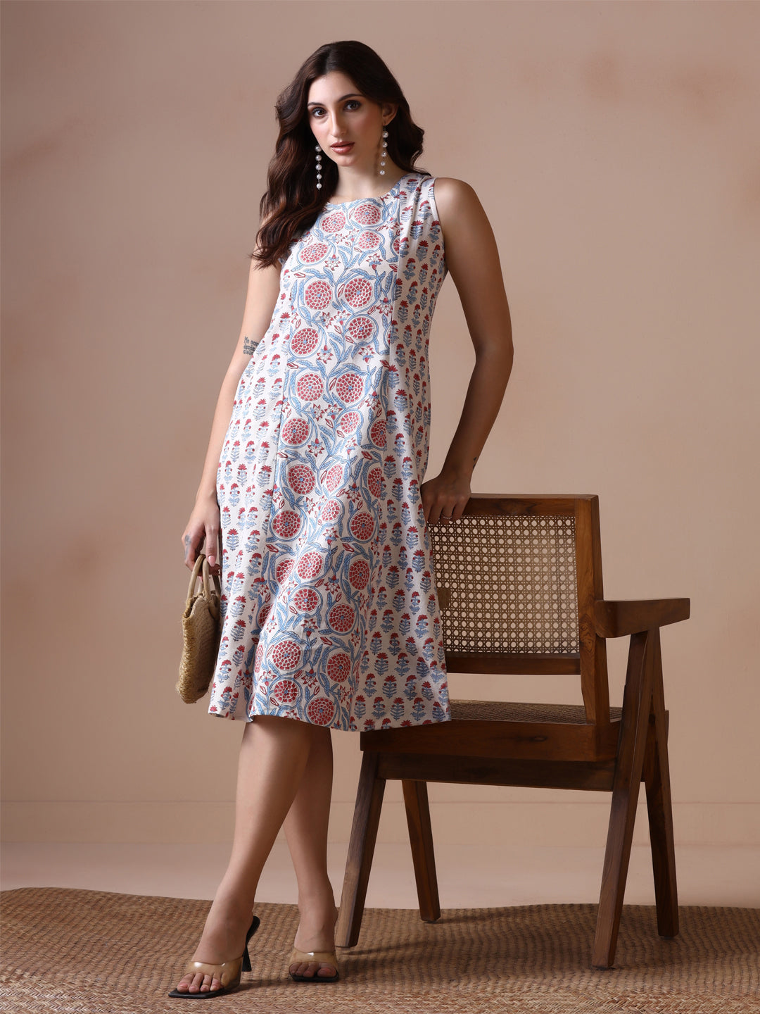 Floral breeze Sleeveless handblock printed cotton Dress