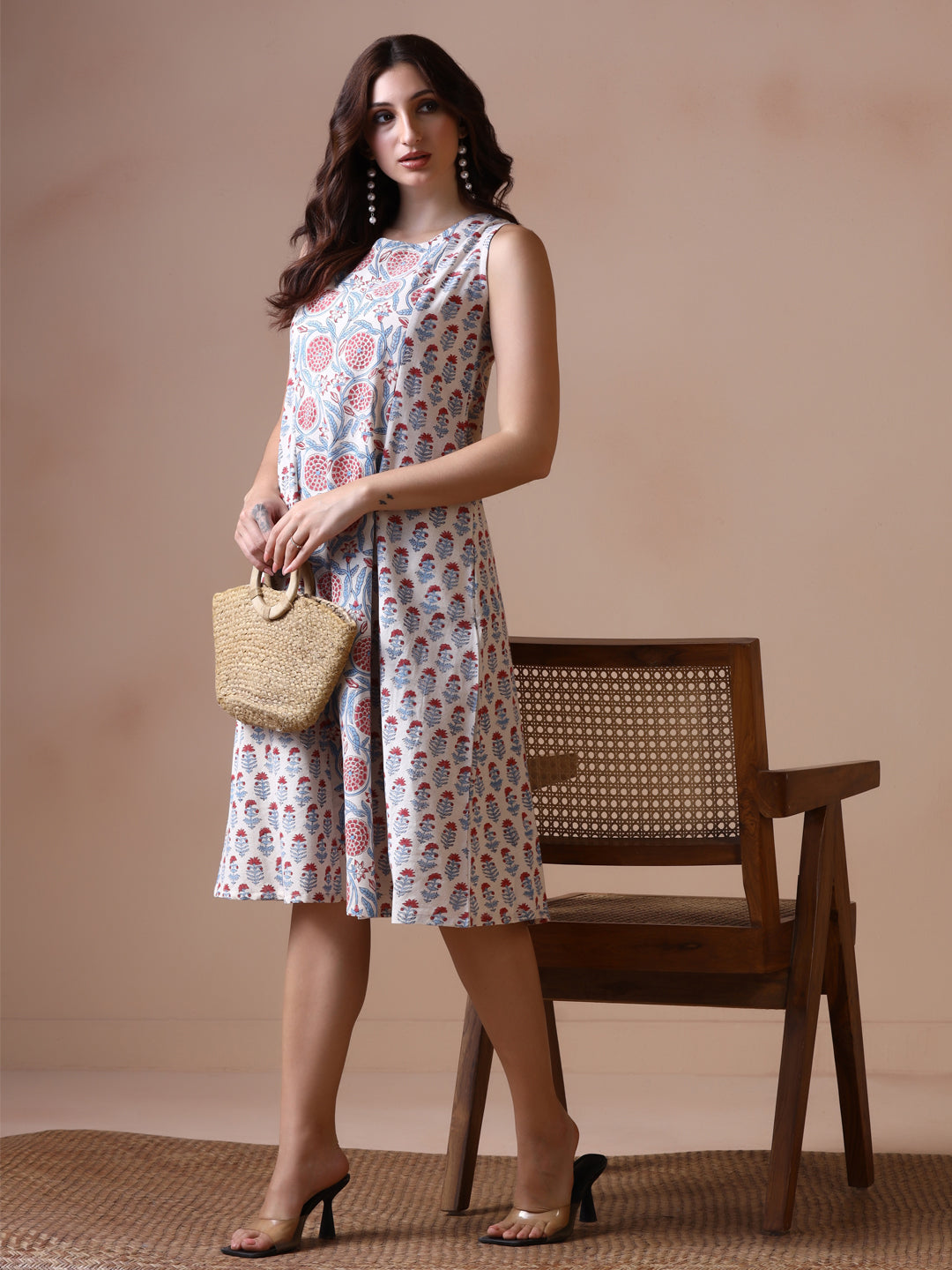 Floral breeze Sleeveless handblock printed cotton Dress