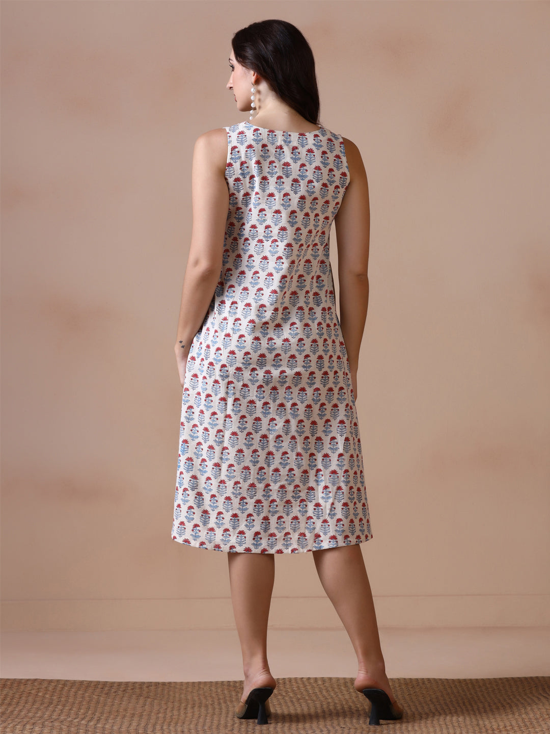 Floral breeze Sleeveless handblock printed cotton Dress