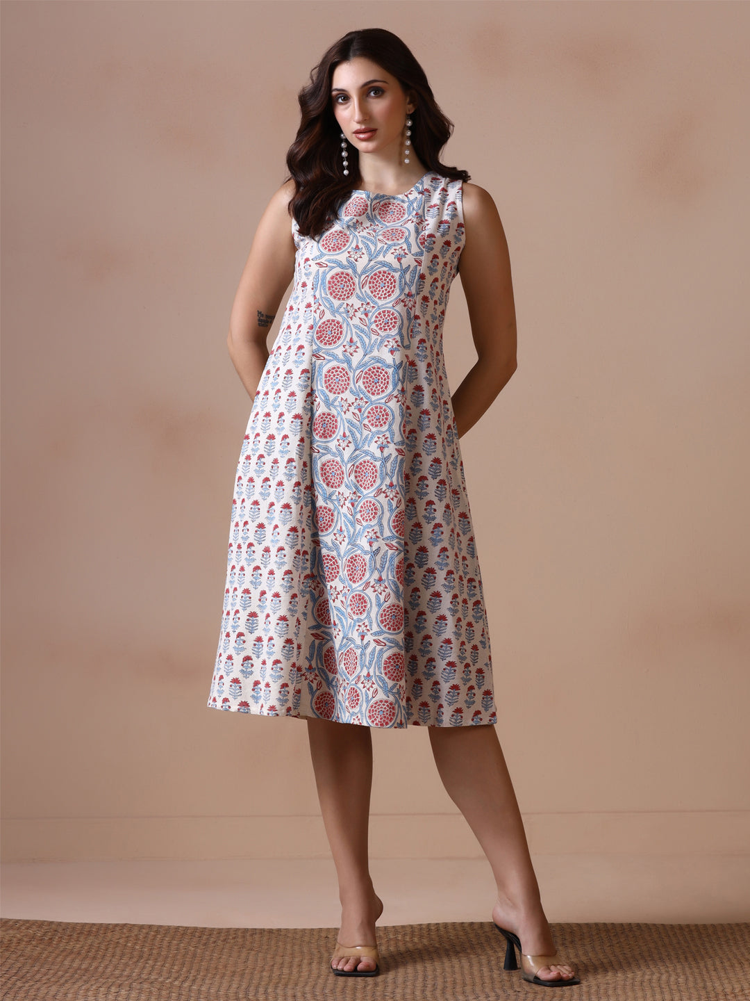 Floral breeze Sleeveless handblock printed cotton Dress