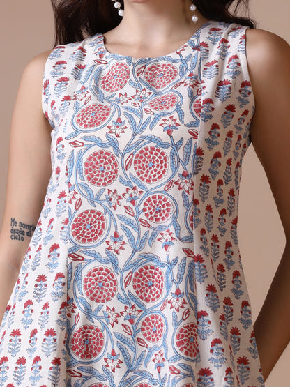 Floral breeze Sleeveless handblock printed cotton Dress