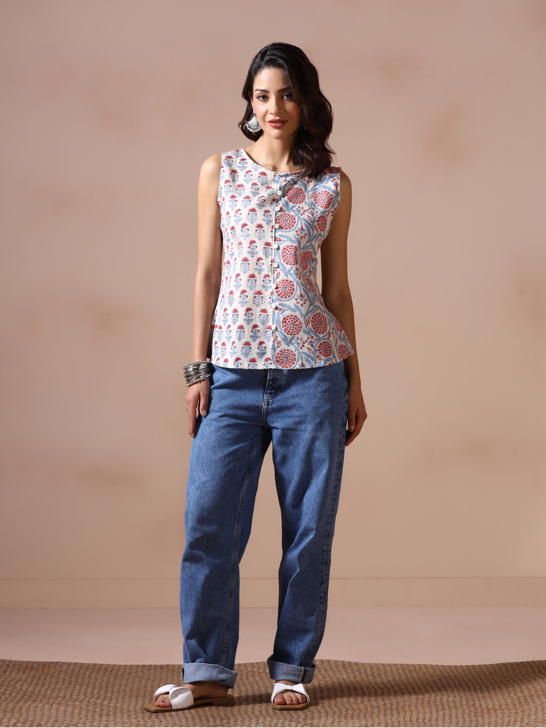 Petal Grace Handblock Print Sleeveless Top