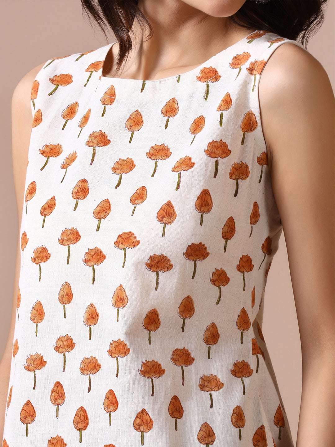 Amber Lotus Handblock Print Sleeveless Cotton Top