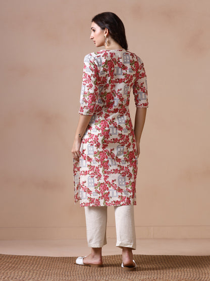 Bougainvillea Bloom Handblock Printed Cotton Kurta