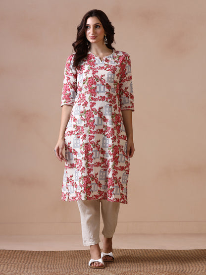 Bougainvillea Bloom Handblock Printed Cotton Kurta