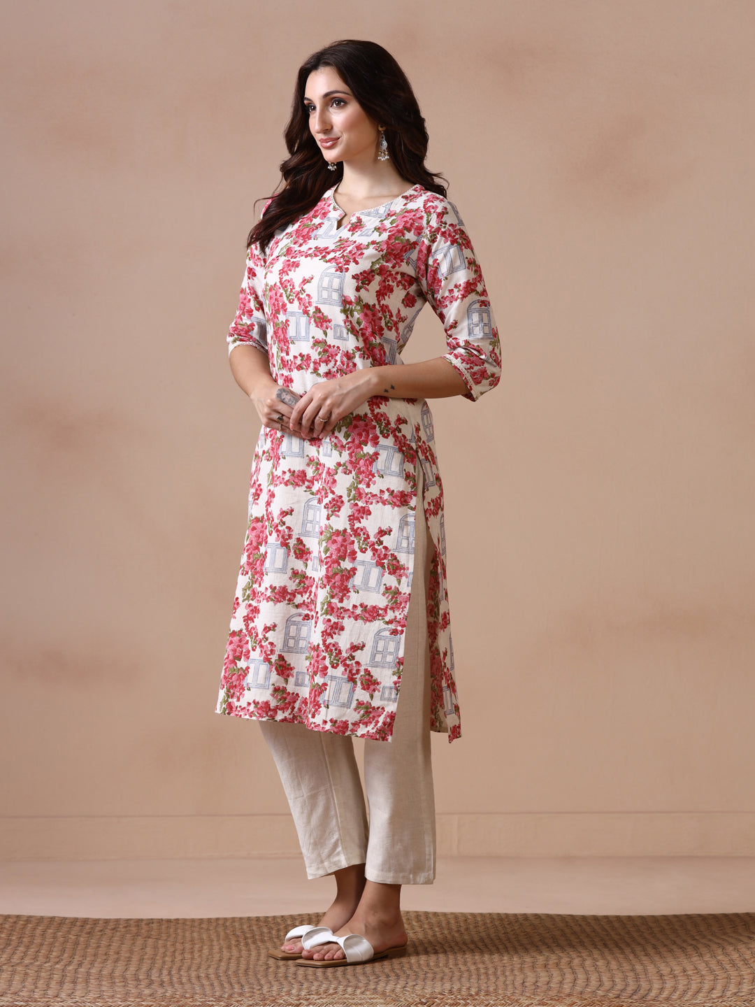 Bougainvillea Bloom Handblock Printed Cotton Kurta