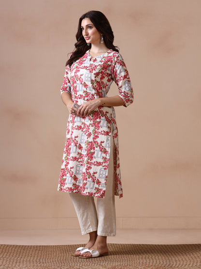 Bougainvillea Bloom Handblock Printed Cotton Kurta