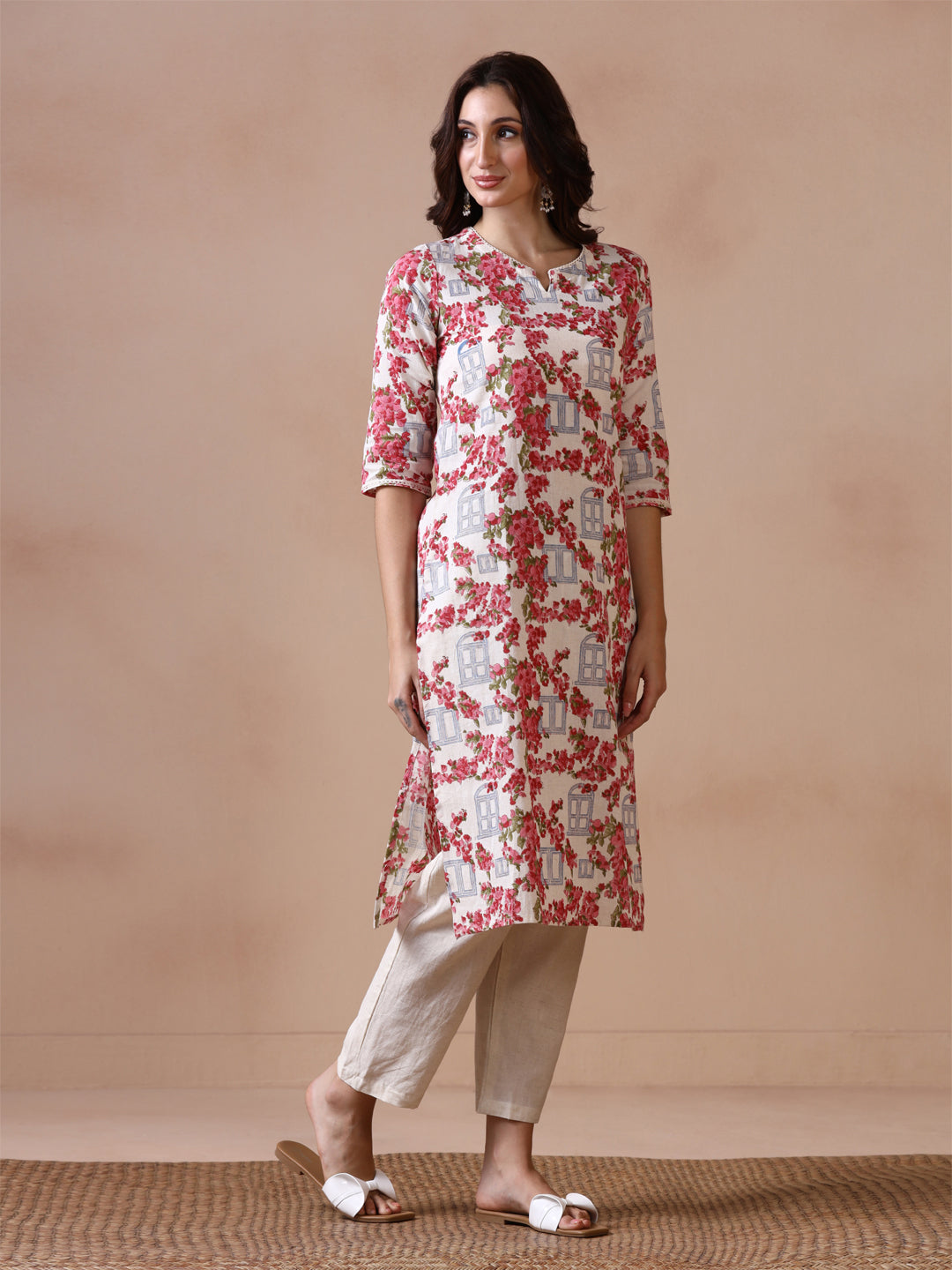 Bougainvillea Bloom Handblock Printed Cotton Kurta