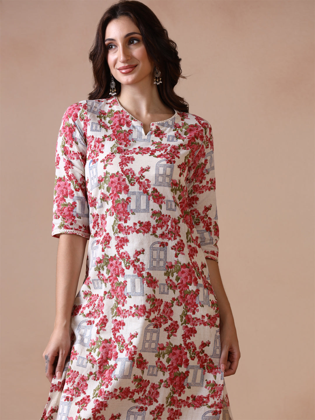 Bougainvillea Bloom Handblock Printed Cotton Kurta