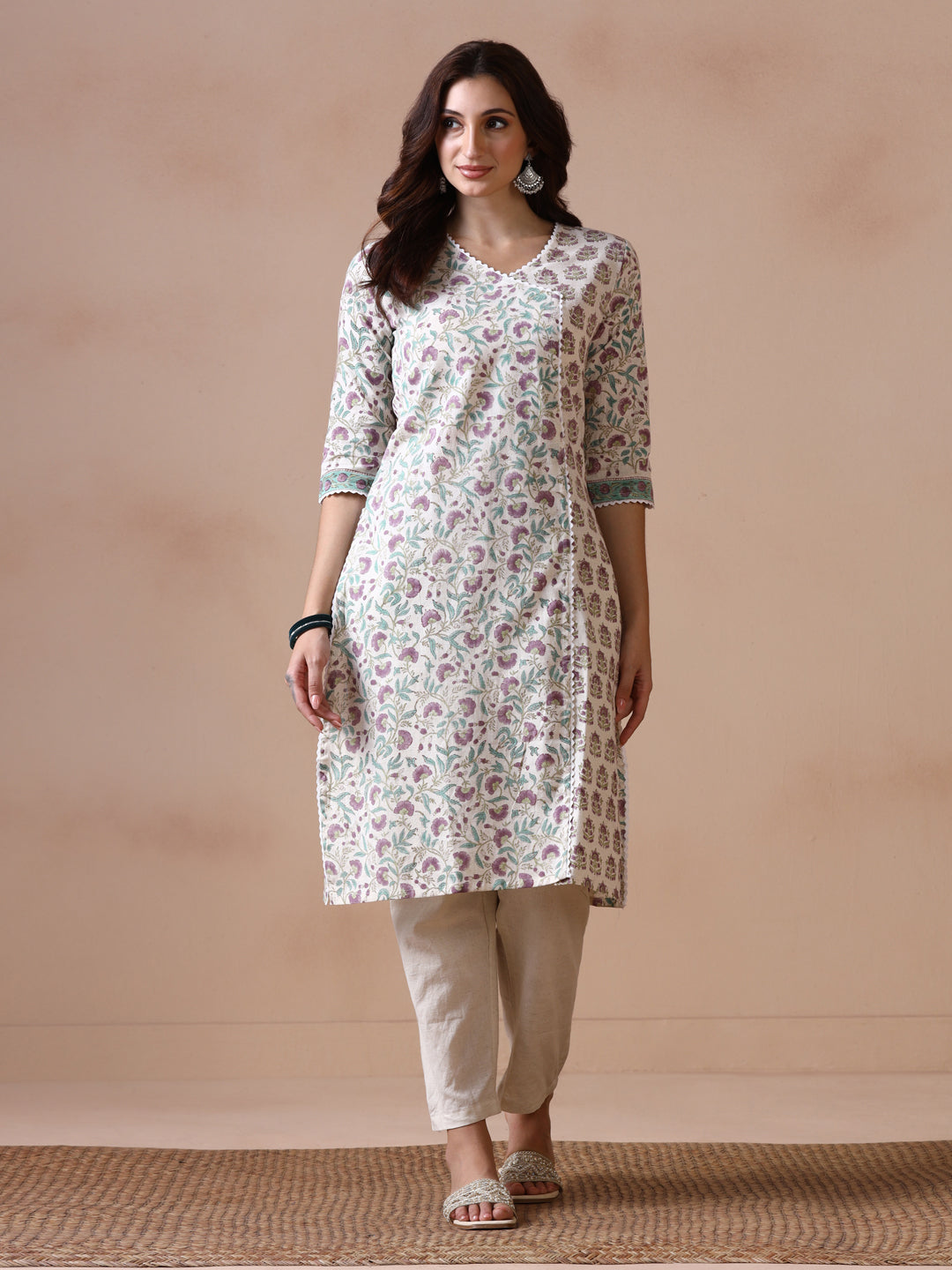 Floral Jaal Butti Hand Block Printed Straight Kurta