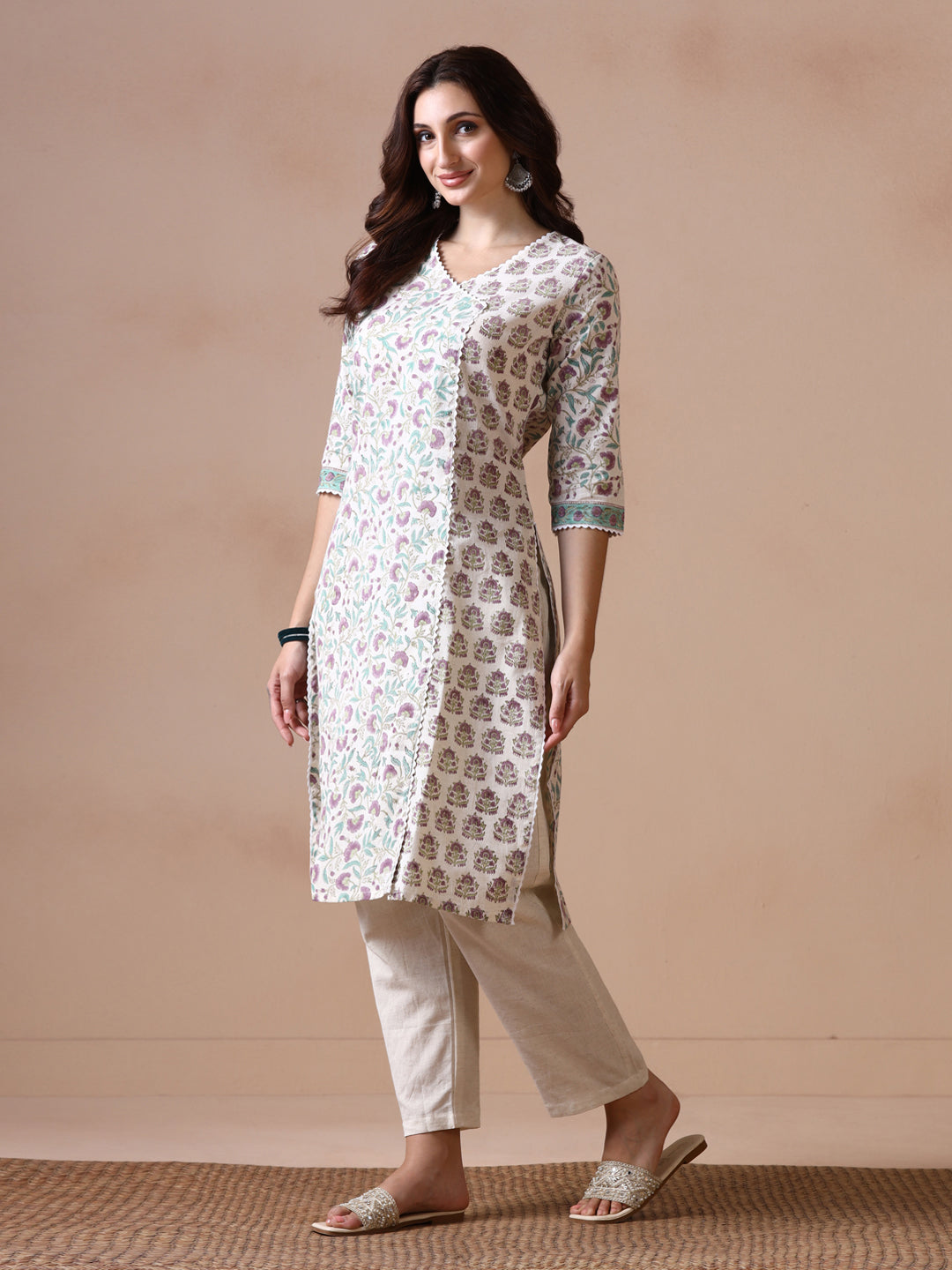 Floral Jaal Butti Hand Block Printed Straight Kurta