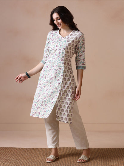 Floral Jaal Butti Hand Block Printed Straight Kurta