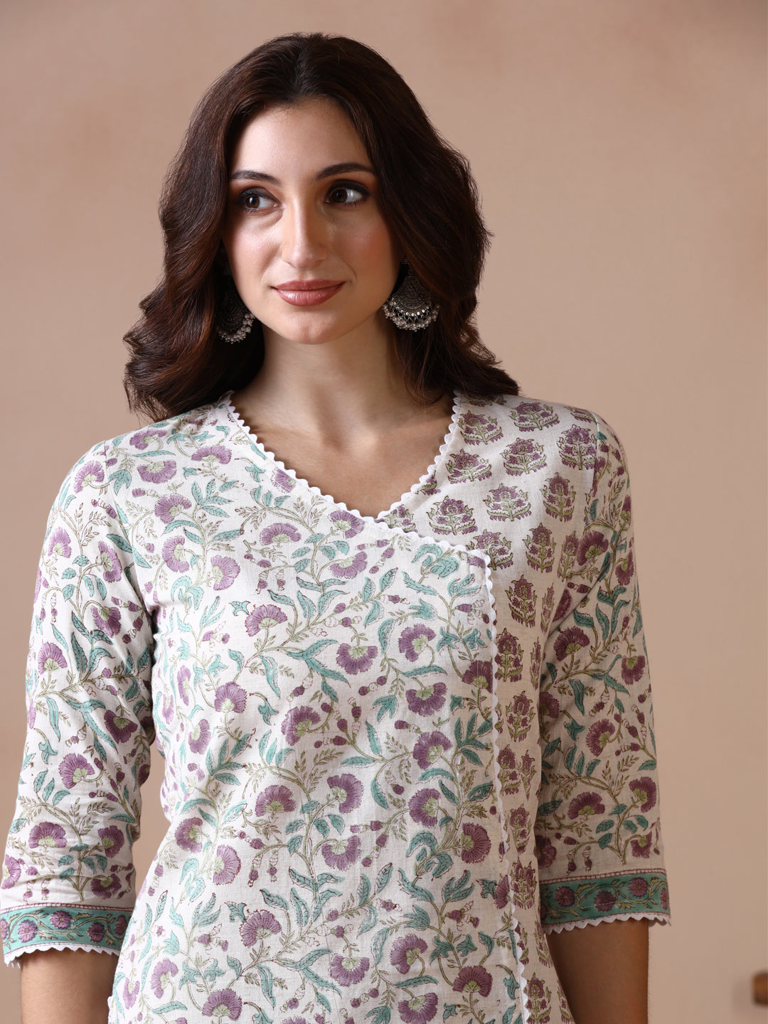 Floral Jaal Butti Hand Block Printed Straight Kurta