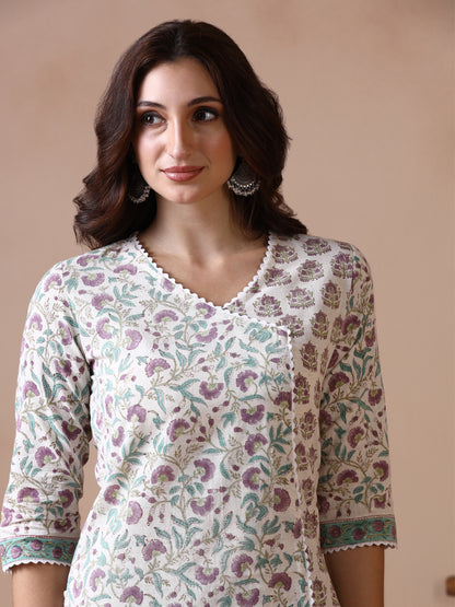 Floral Jaal Butti Hand Block Printed Straight Kurta