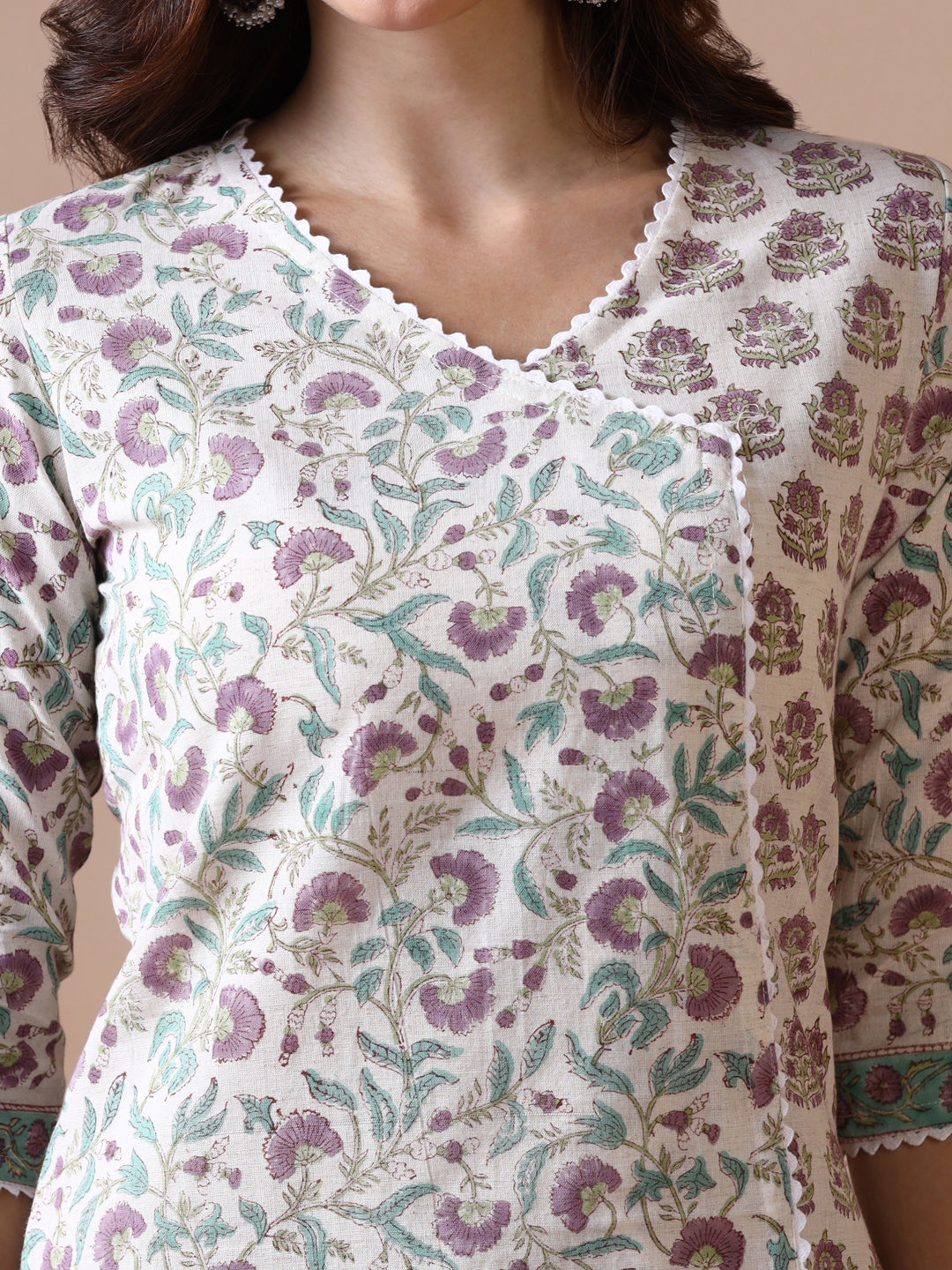 Floral Jaal Butti Hand Block Printed Straight Kurta