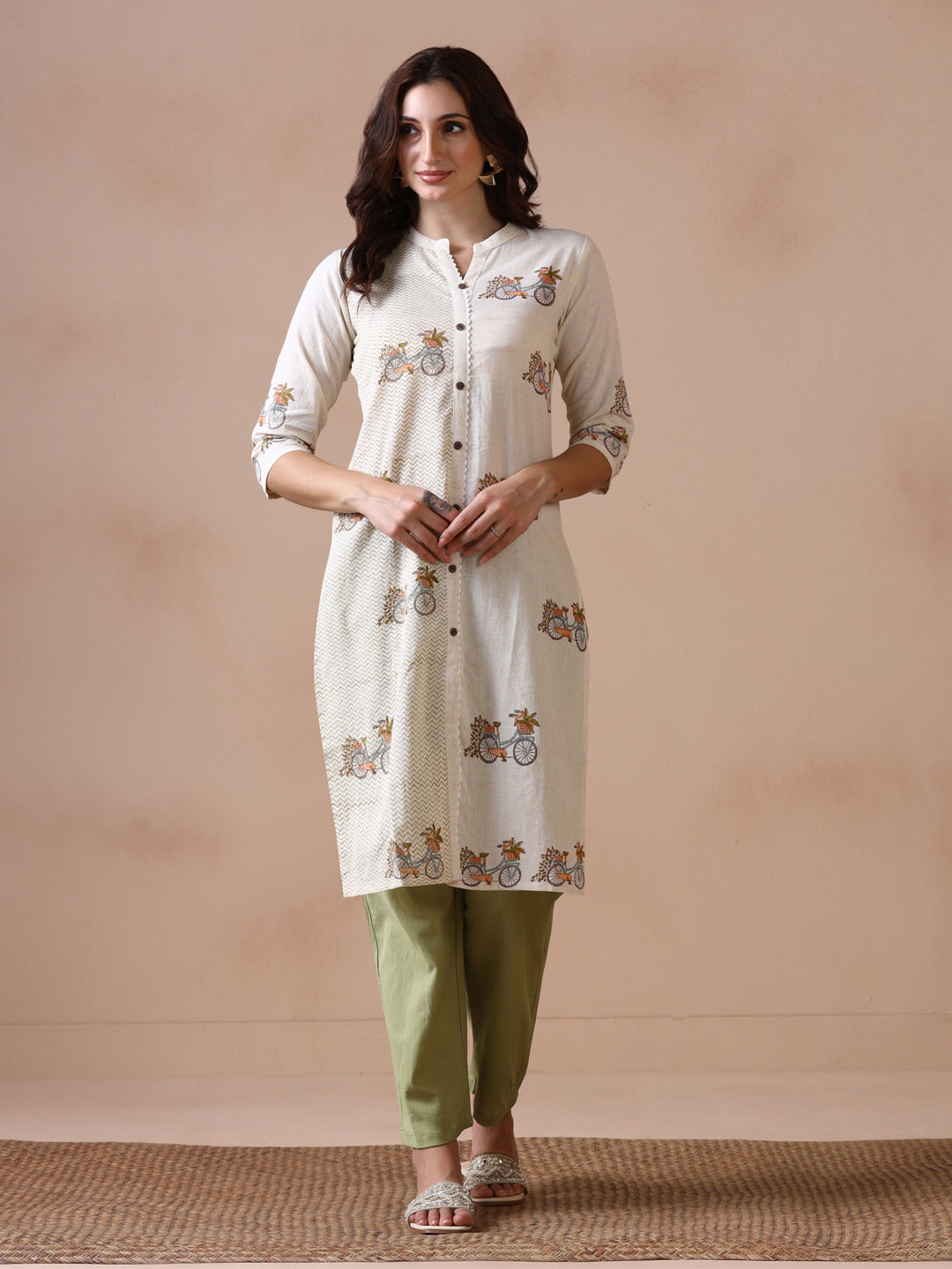 Bicycle Hand Block Printed Straight Kurta