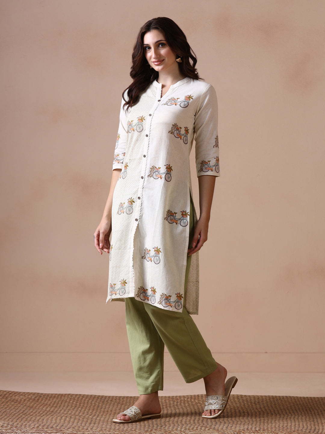 Bicycle Hand Block Printed Straight Kurta