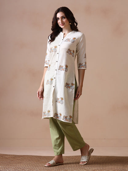 Bicycle Hand Block Printed Straight Kurta