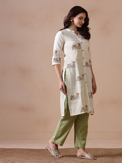 Bicycle Hand Block Printed Straight Kurta