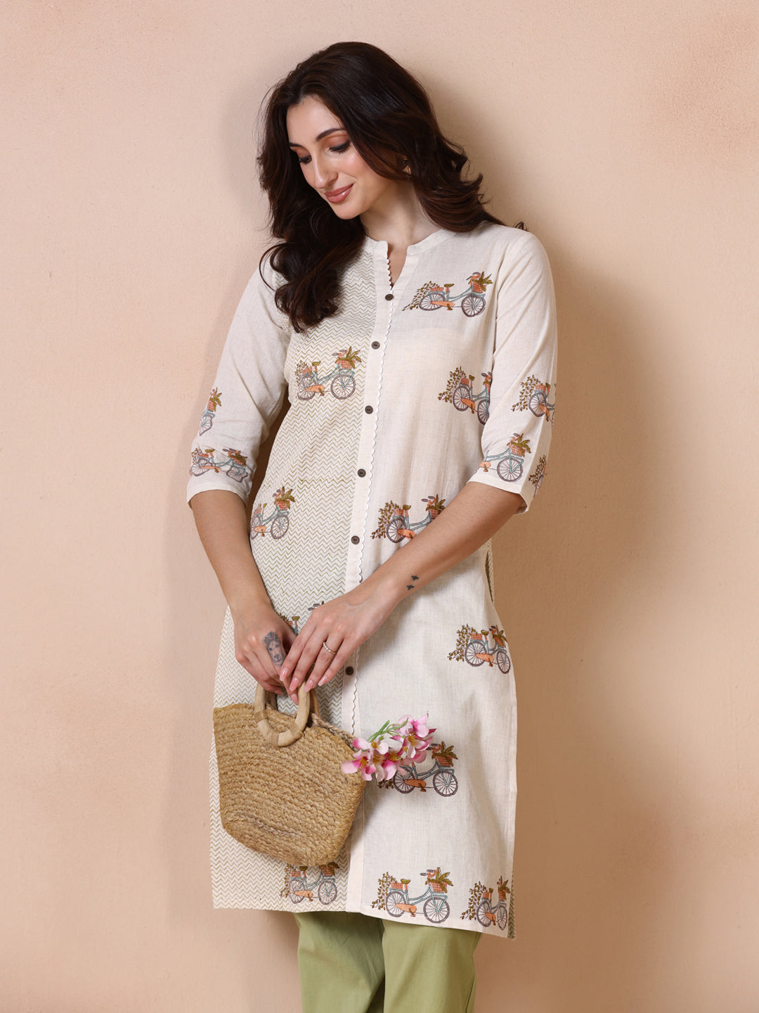 Bicycle Hand Block Printed Straight Kurta
