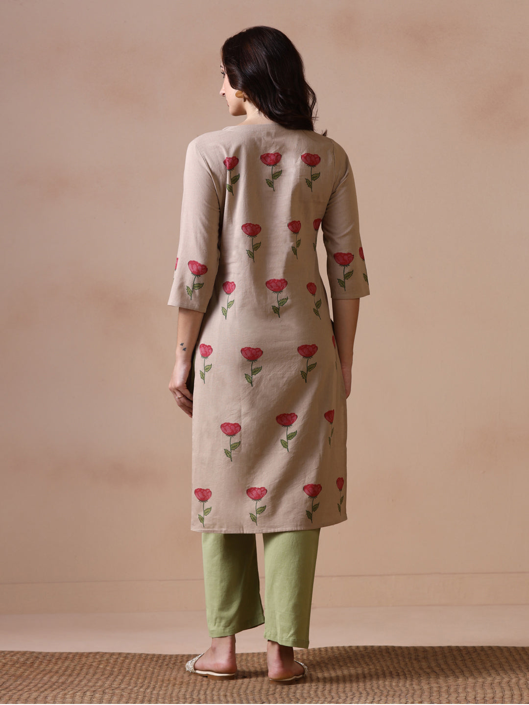 Rose Placement Hand Block Printed Straight Kurta