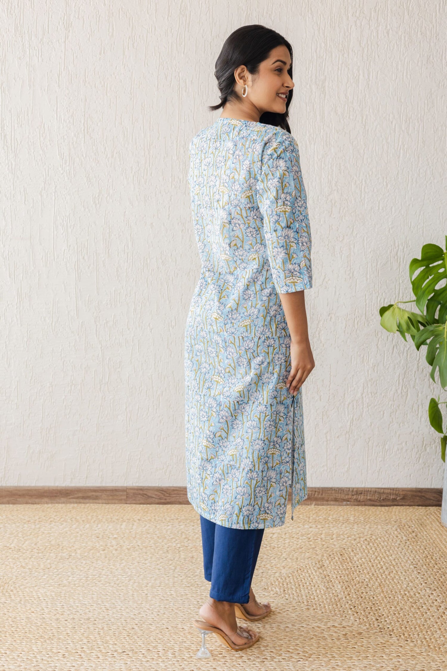Blue Lotus Jaal Hand Block Printed Straight Kurta