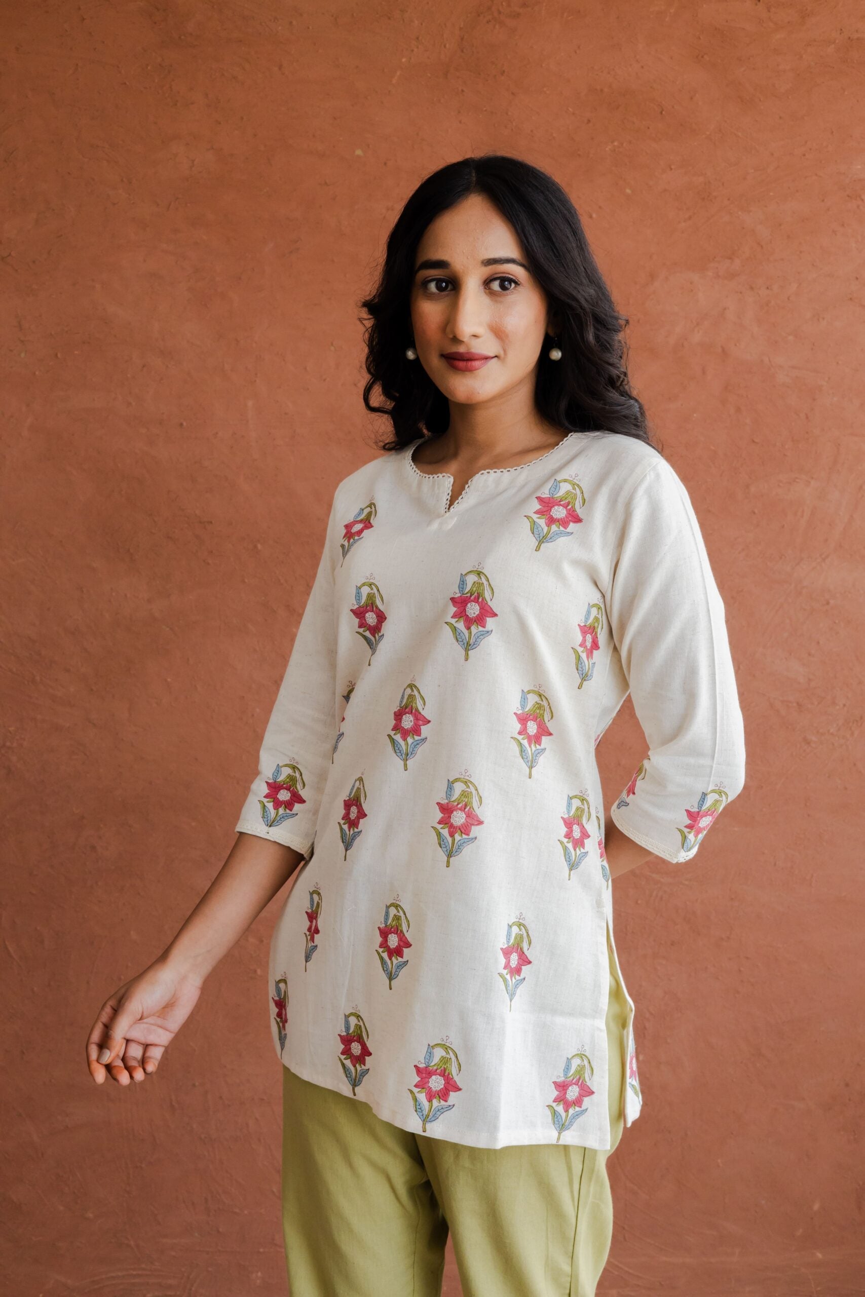 Mughal Buti Cotton Hand Block Printed Short Kurti