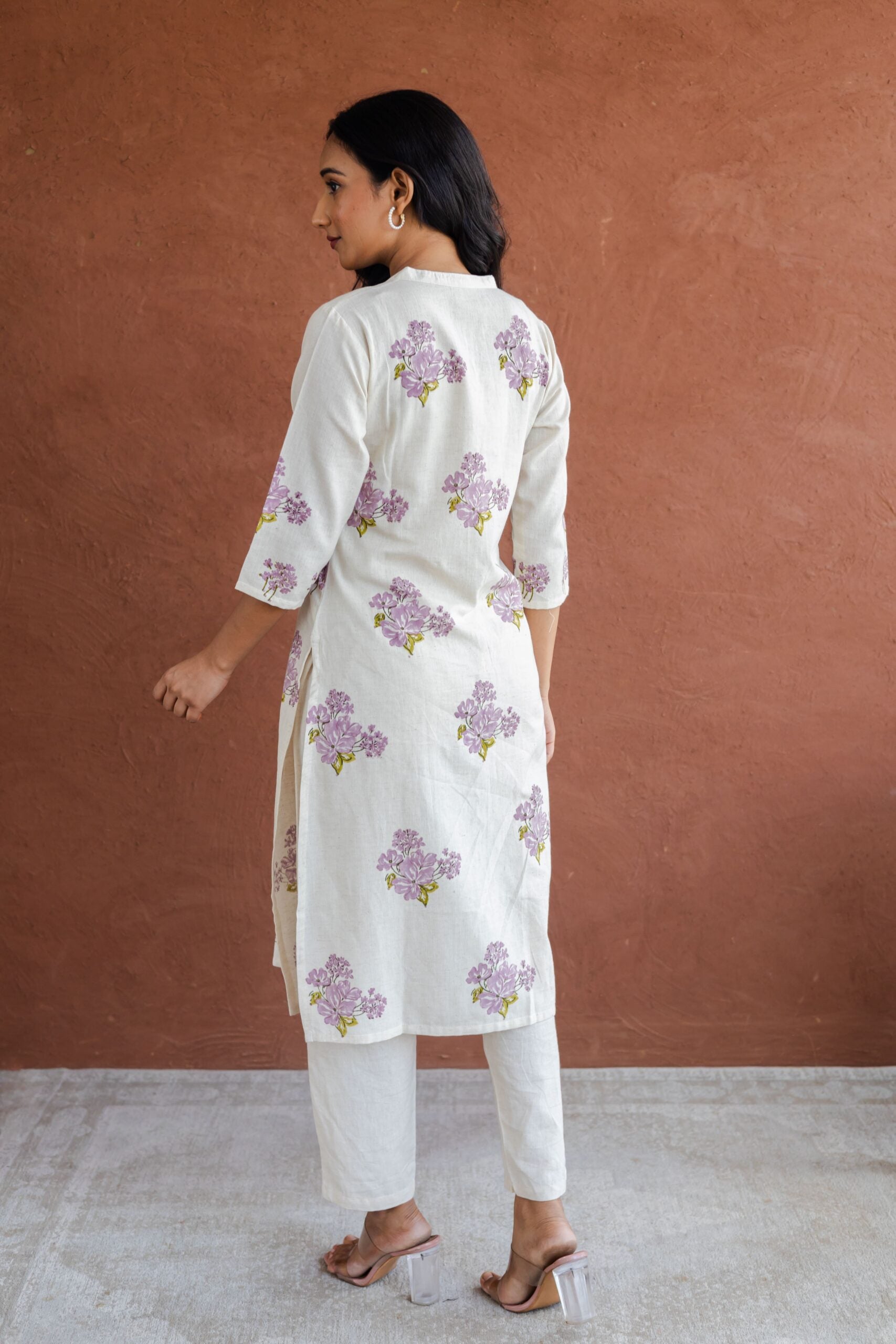 Lavender Butta Hand Block Printed Straight Kurta