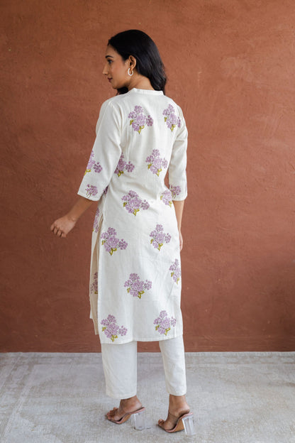 Lavender Butta Hand Block Printed Straight Kurta