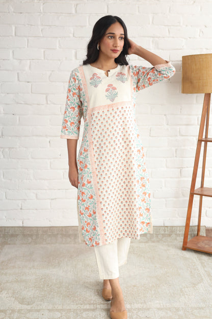 Three Butta placement Hand Block Printed Straight Kurta