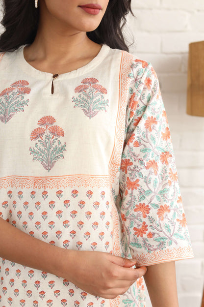 Three Butta placement Hand Block Printed Straight Kurta