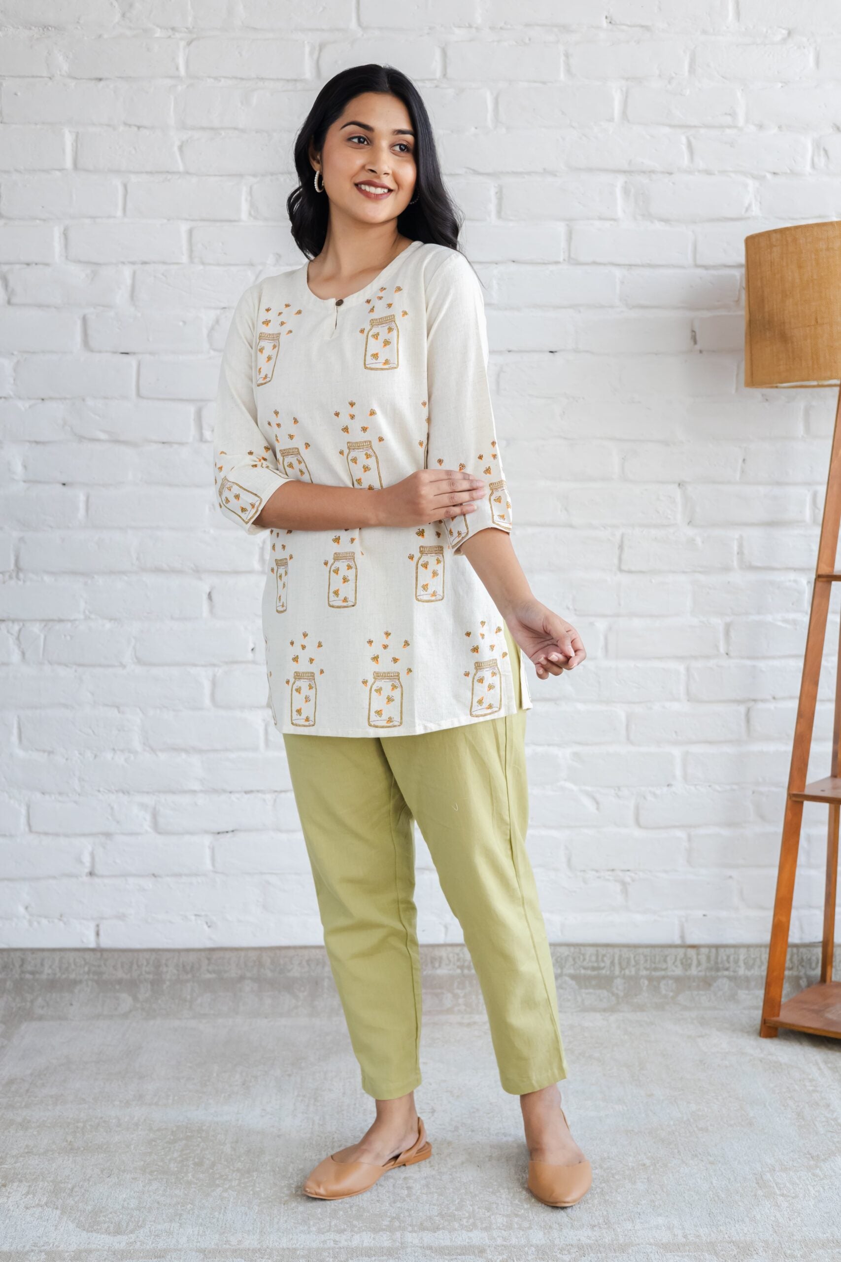 Honey Bee Cotton Hand Block Printed Short Kurti