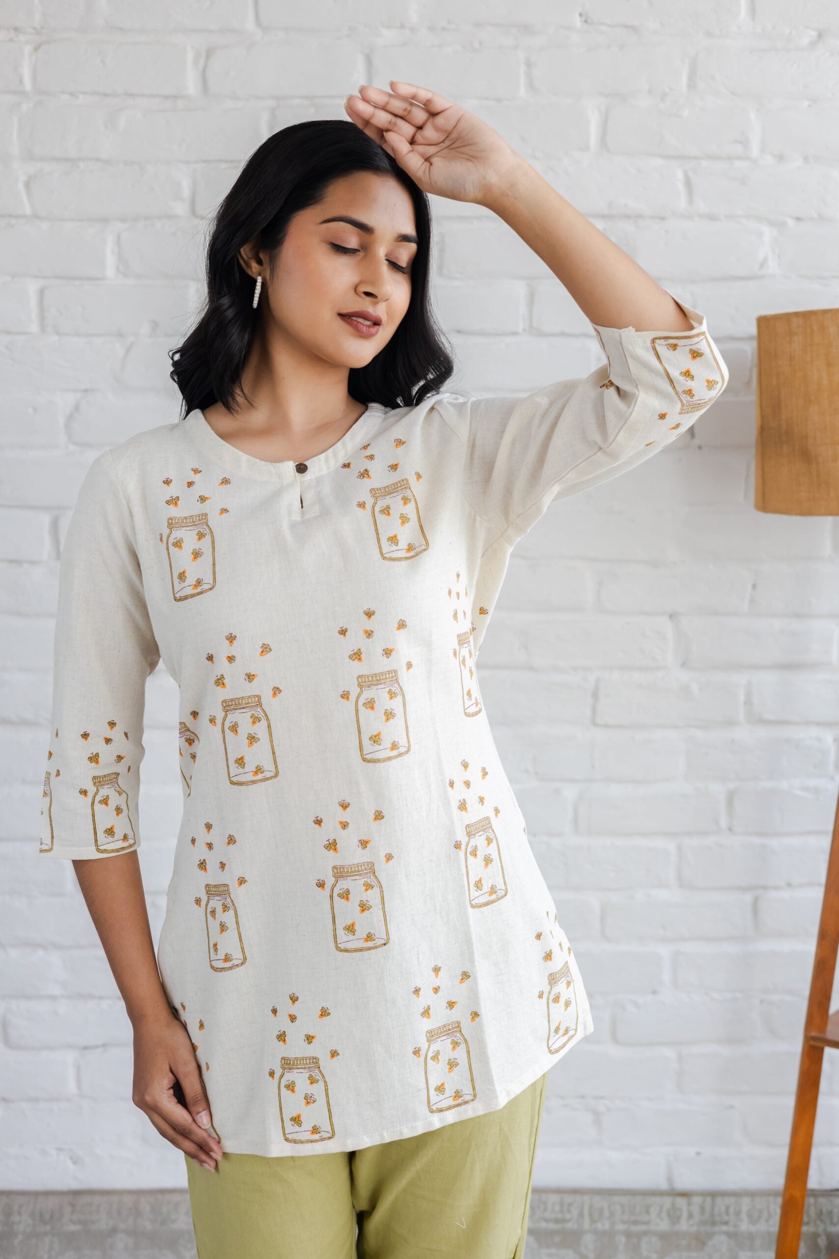 Honey Bee Cotton Hand Block Printed Short Kurti