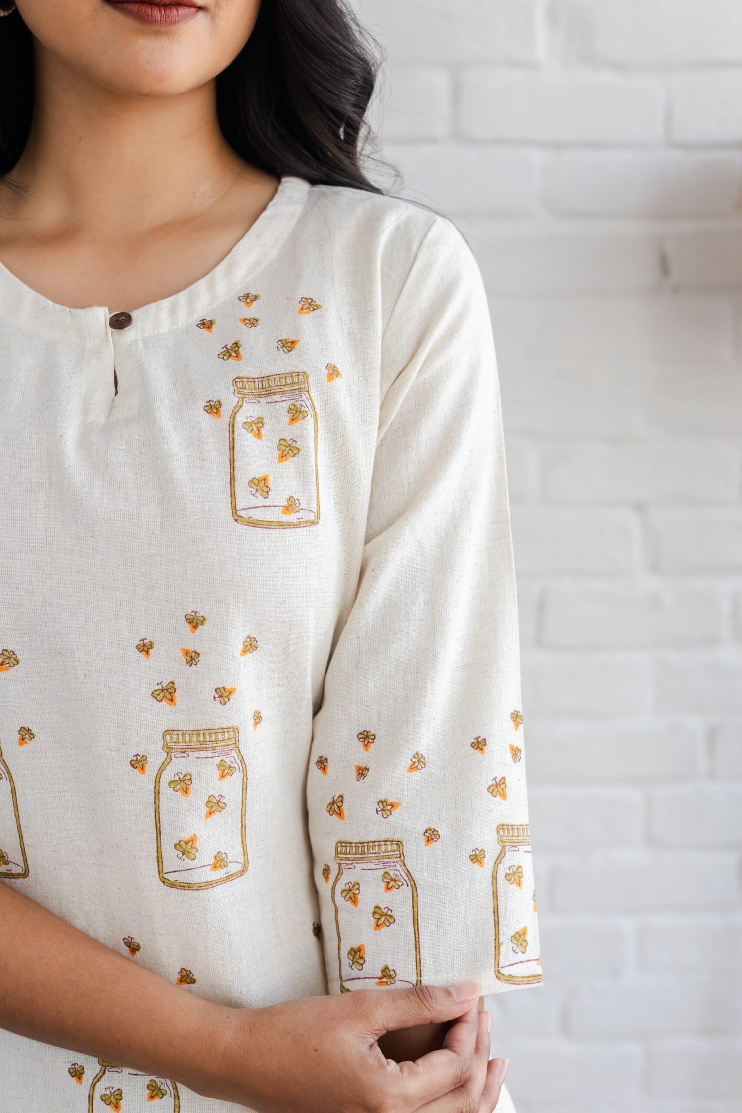 Honey Bee Cotton Hand Block Printed Short Kurti