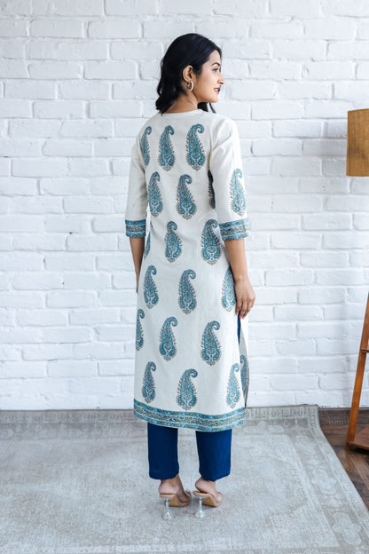 Paisley Butta placement Hand Block Printed Straight Kurta
