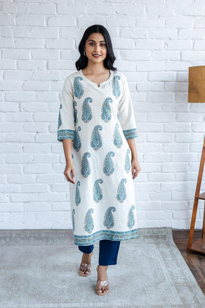 Paisley Butta placement Hand Block Printed Straight Kurta