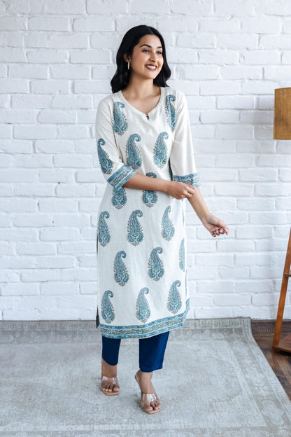 Paisley Butta placement Hand Block Printed Straight Kurta