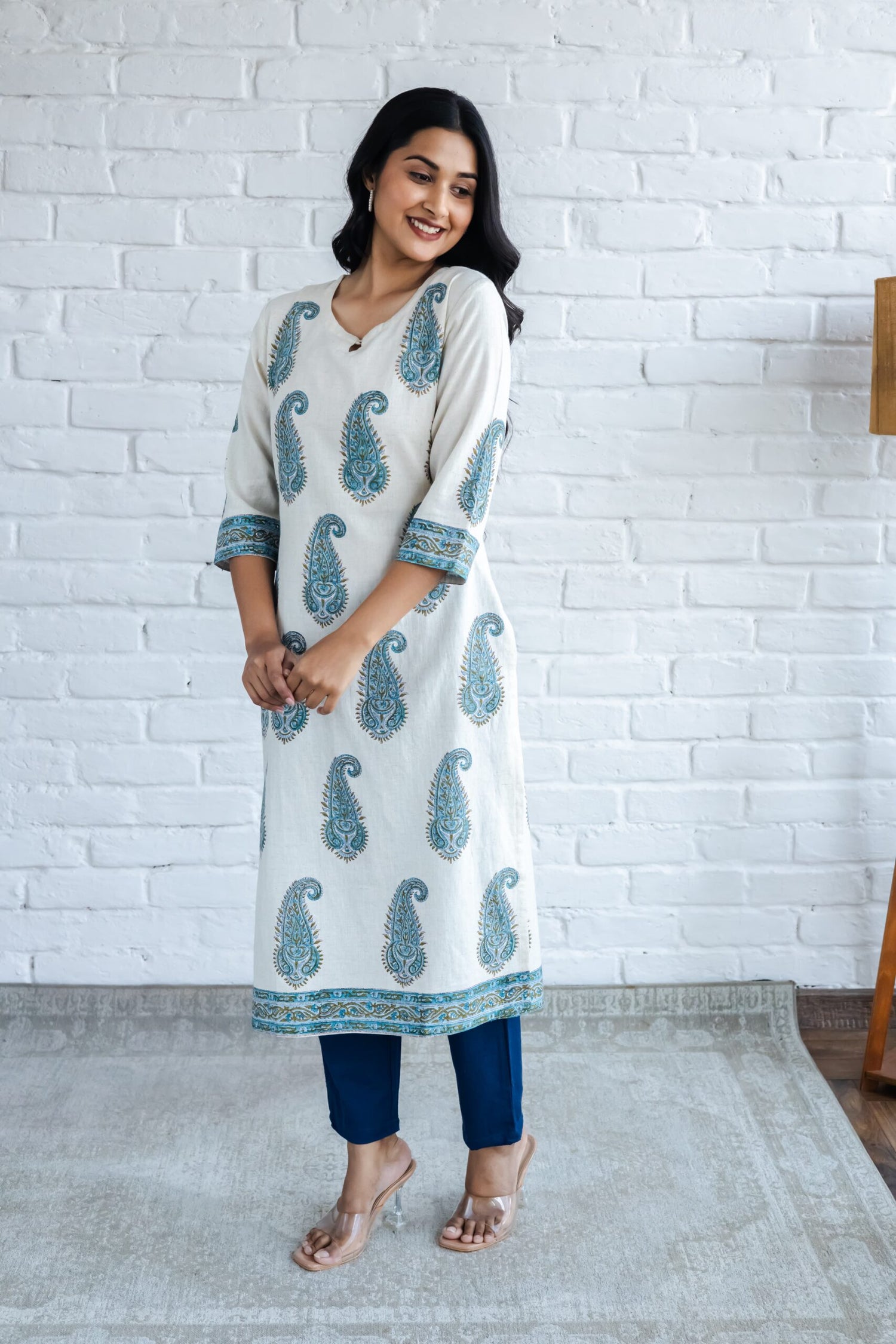 Paisley Butta placement Hand Block Printed Straight Kurta
