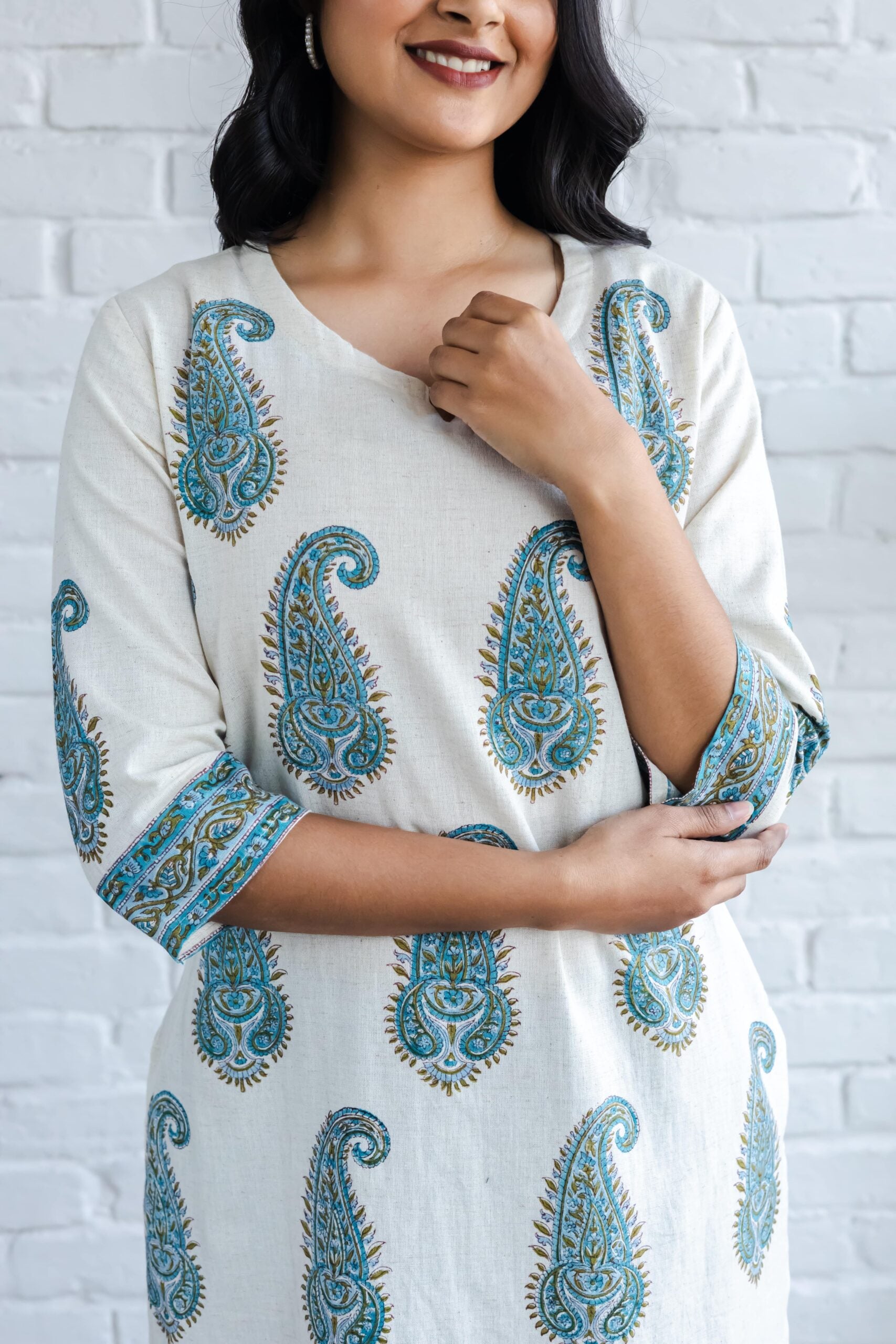 Paisley Butta placement Hand Block Printed Straight Kurta
