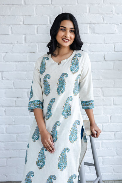 Paisley Butta placement Hand Block Printed Straight Kurta