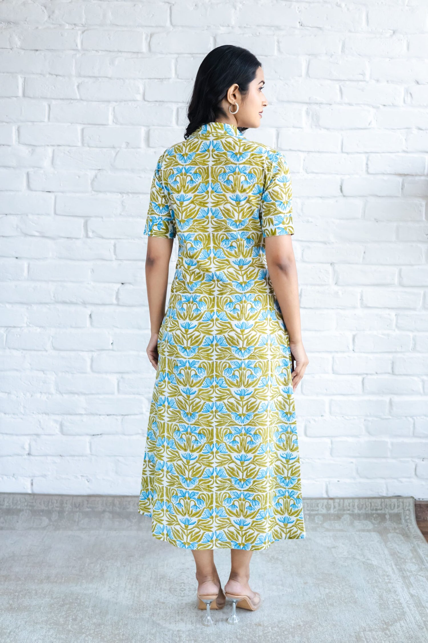 Blue Jaal Hand Block Printed A line Kurta