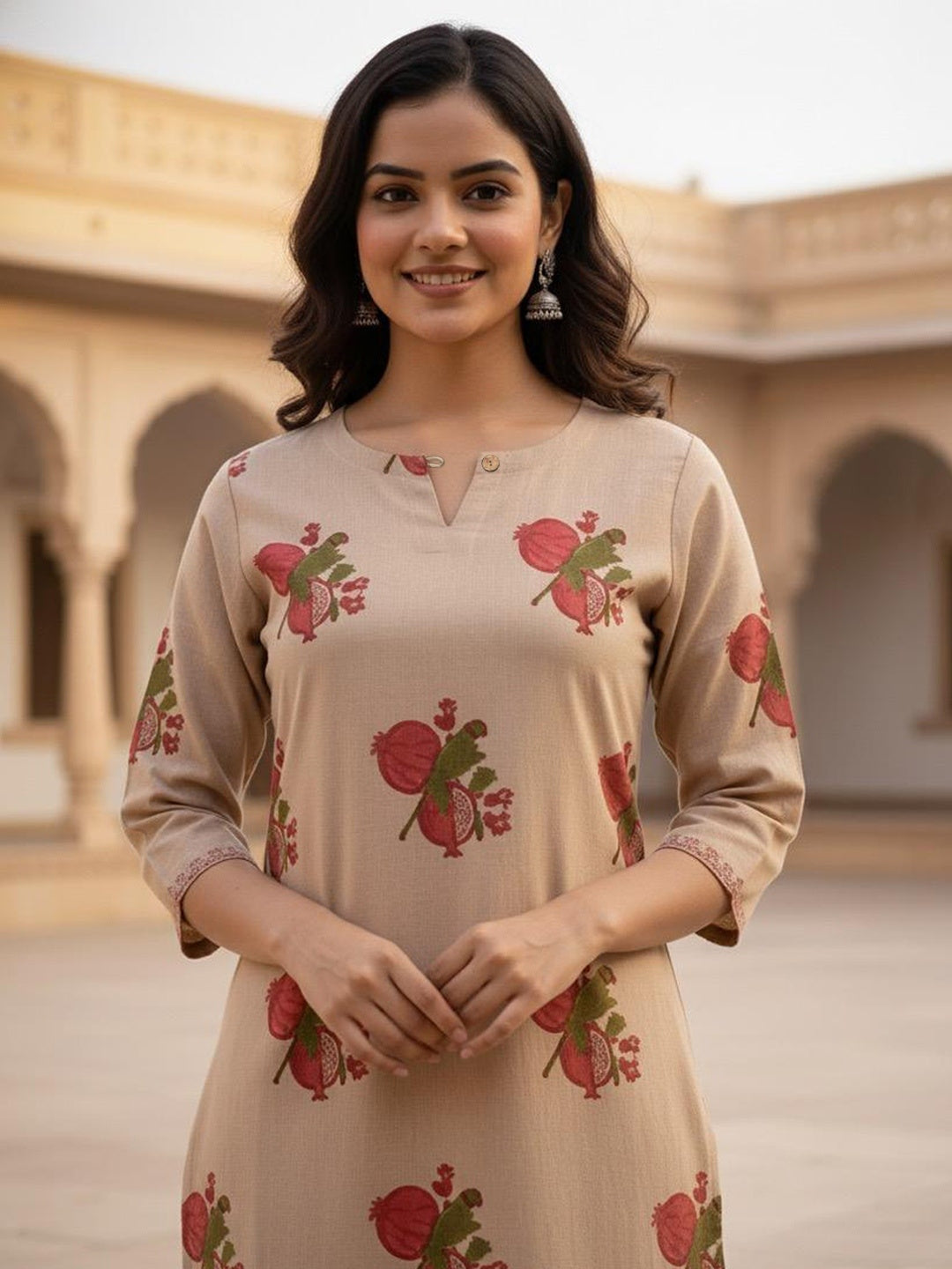 Pomegranate Placement Hand Block Printed Straight Kurta