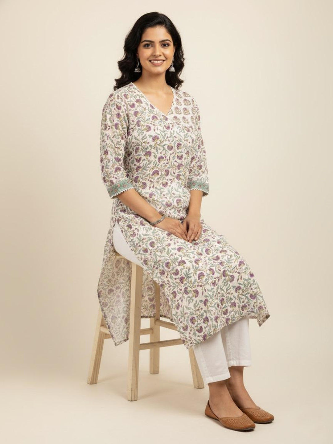 Mughal Jaal Butti Hand Block Printed Straight Kurta